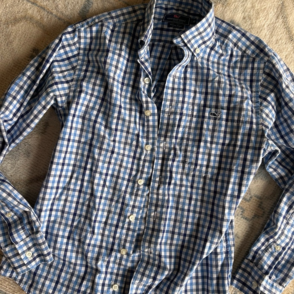 Vineyard Vines Blue and White Gingham Button-Down Shirt